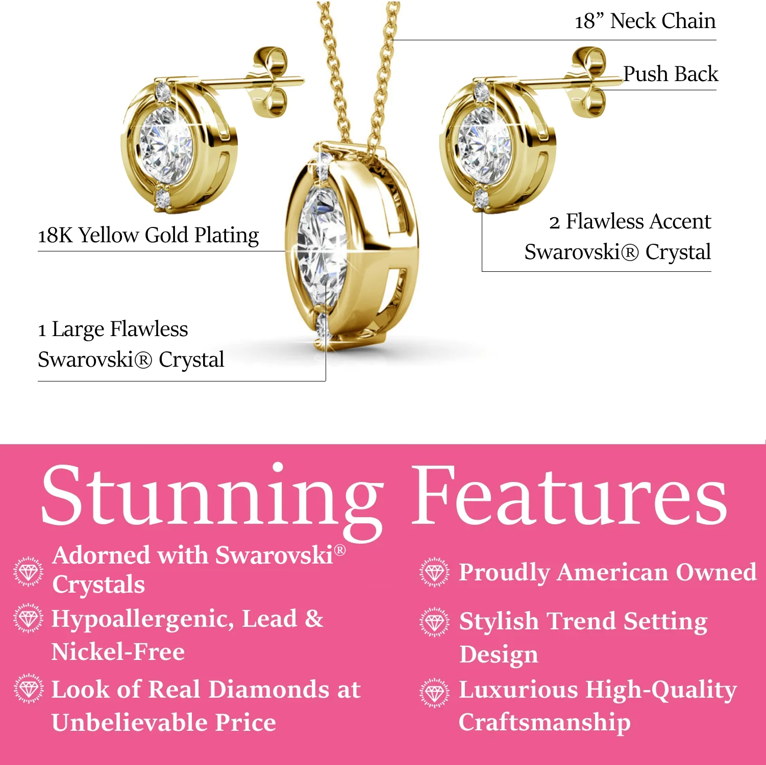 Zara 18k White Gold Plated Stud Earrings and Necklace Set with Swarovski Crystals - Image 12