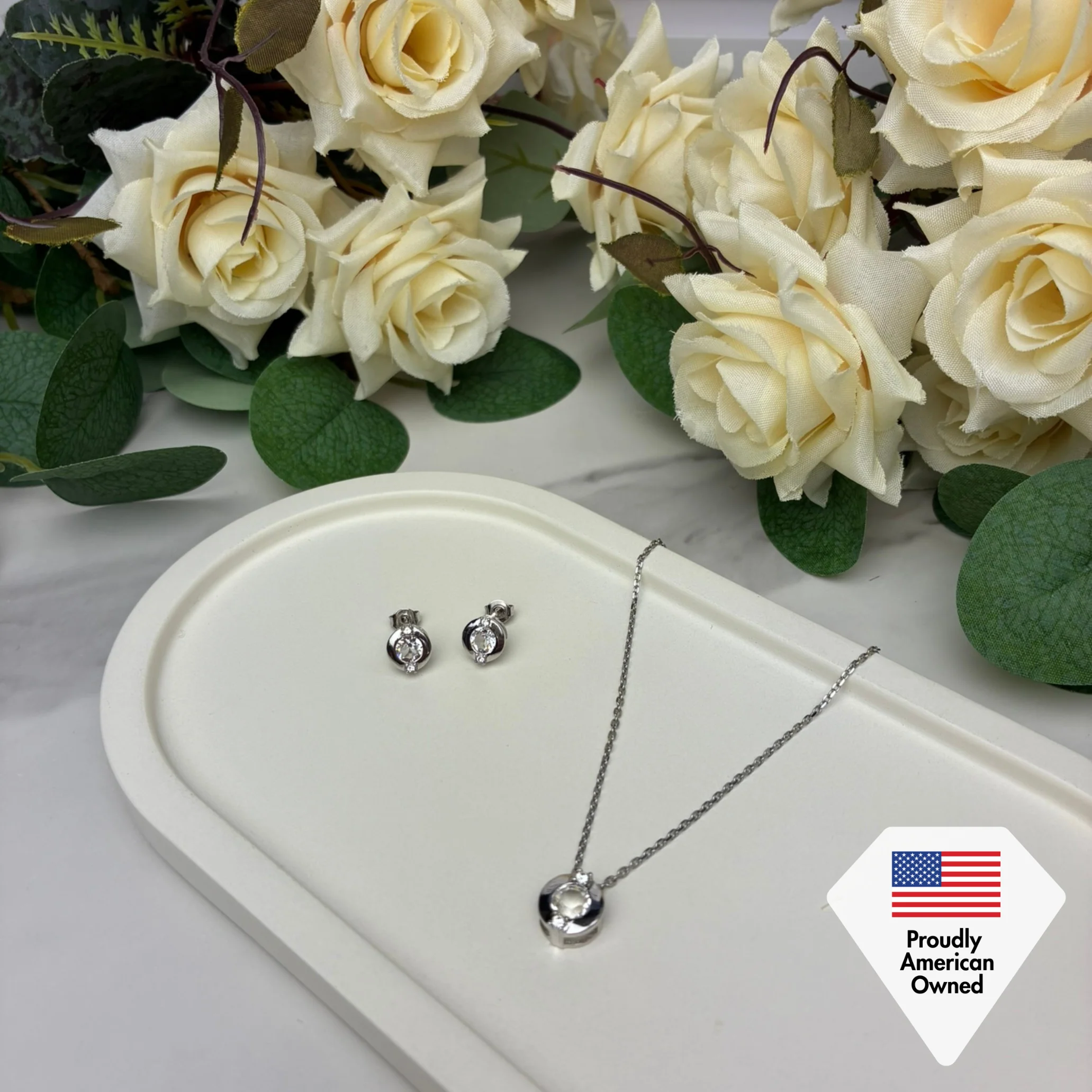 Zara 18k White Gold Plated Stud Earrings and Necklace Set with Swarovski Crystals - Image 6