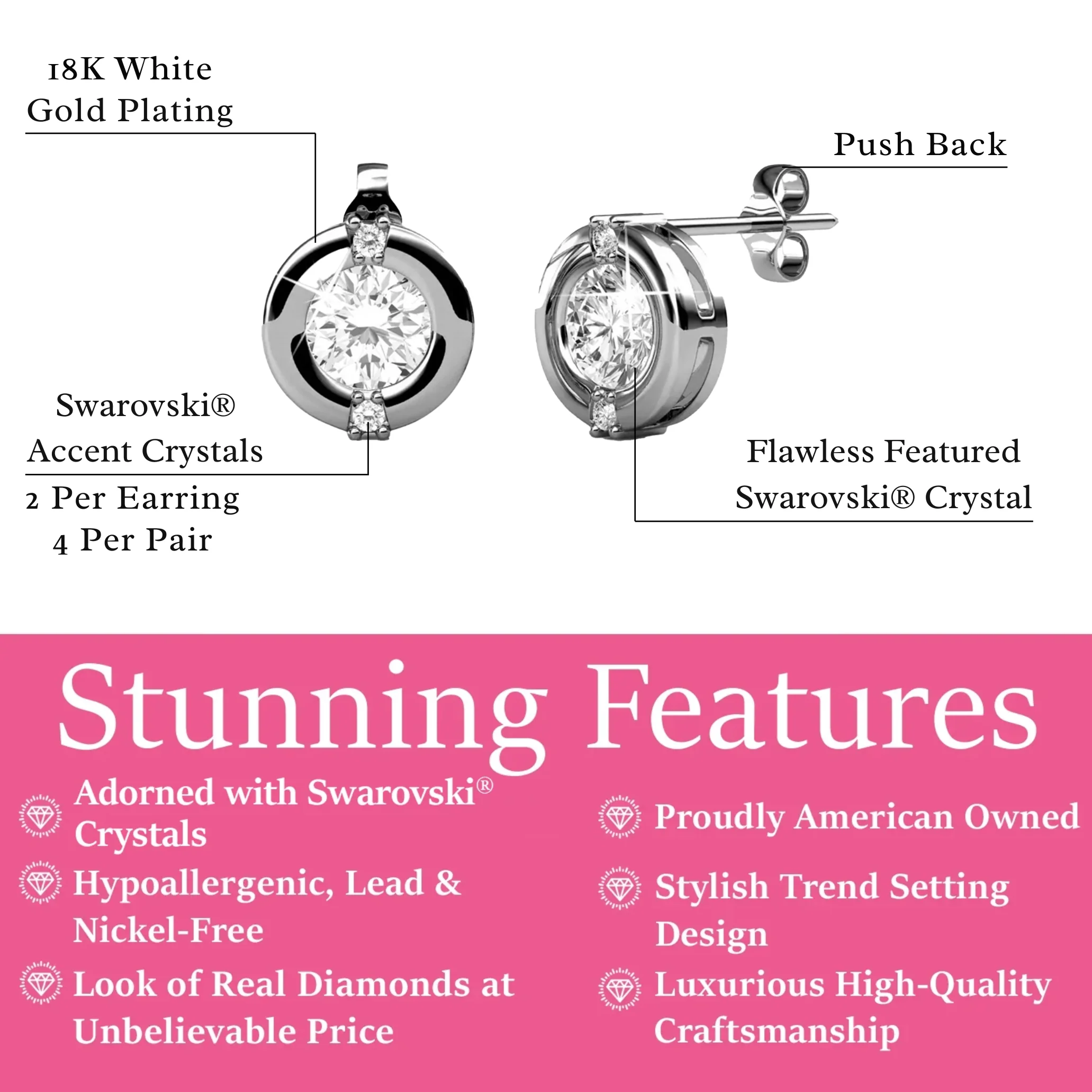 Zara 18k White Gold Plated Stud Earrings with Round Cut Swarovski Crystals - Image 3