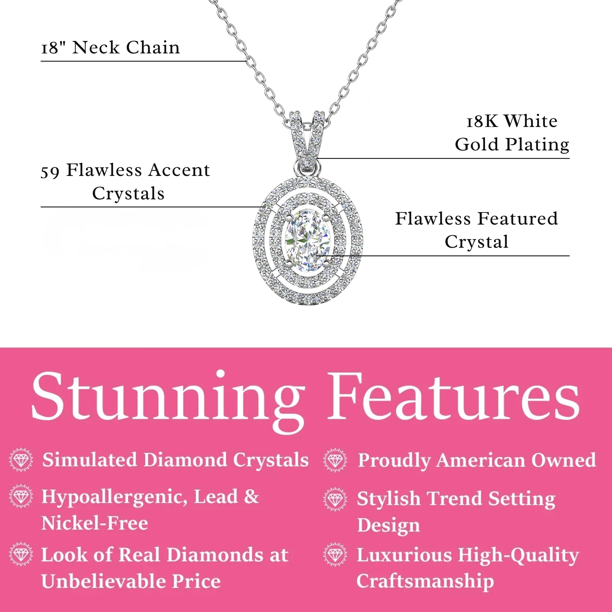 Zelda 18k White Gold Plated Pendant Necklace with Simulated Diamond Crystals - Image 3