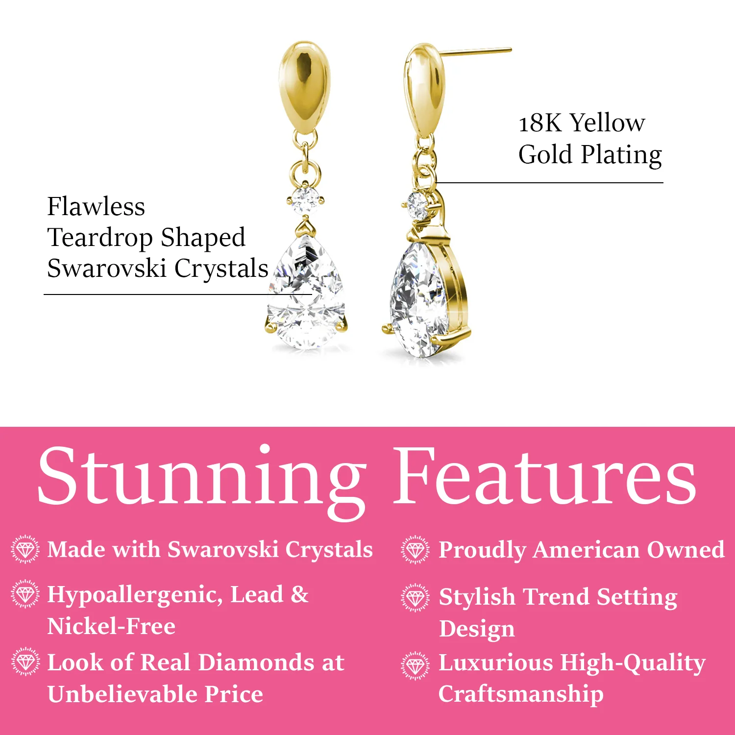 Zoey 18K White Gold Drop Earrings with Swarovski Crystals — Final Sale - Image 10