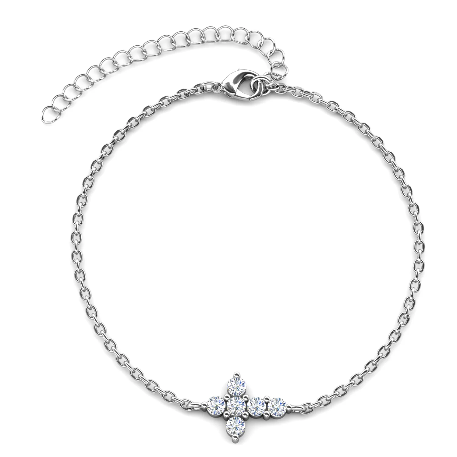Zuri 18k White Gold Plated Silver Cross Bracelet with Swarovski Crystals - Image 8